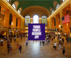 background image of grand central station and an square icon with reads 